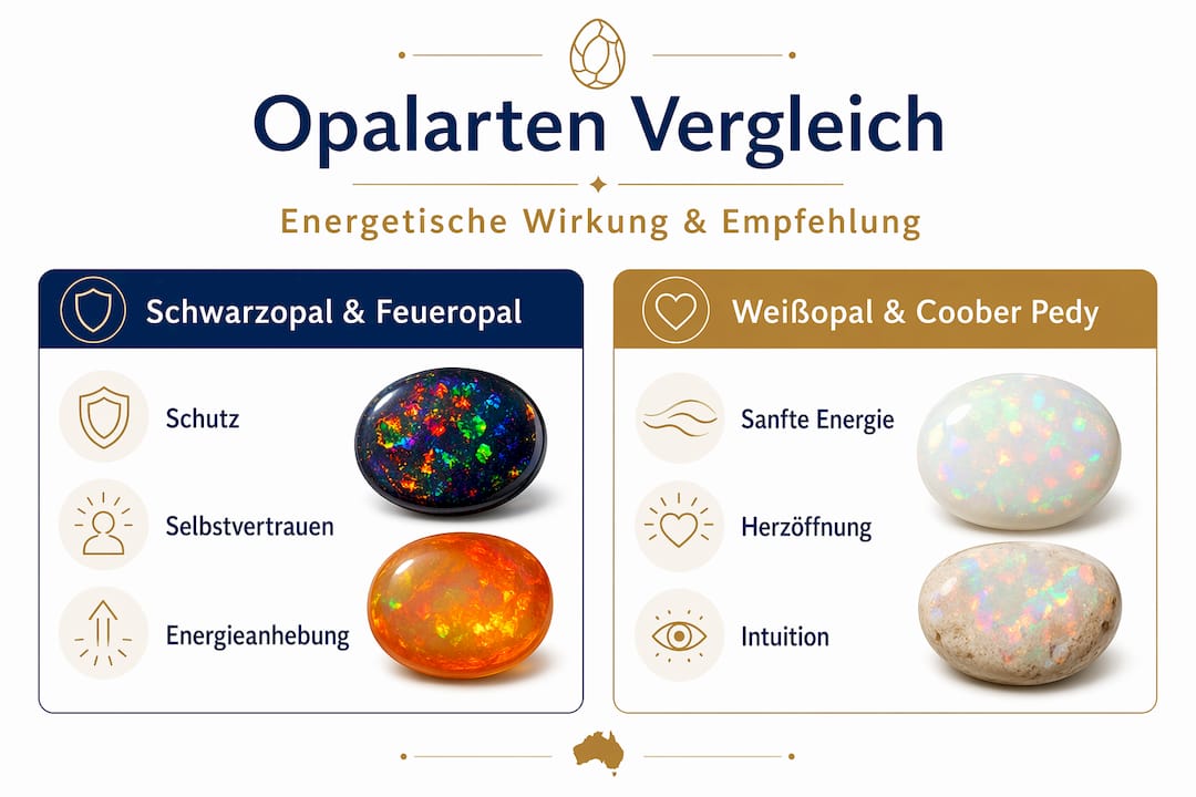 Infografik: Die energetischen Eigenschaften verschiedener Opalarten im Vergleich