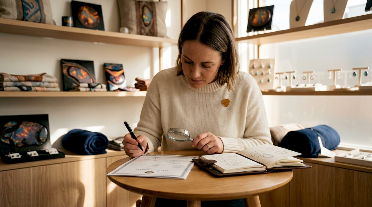 Buyer verifying ethical jewelry certificates