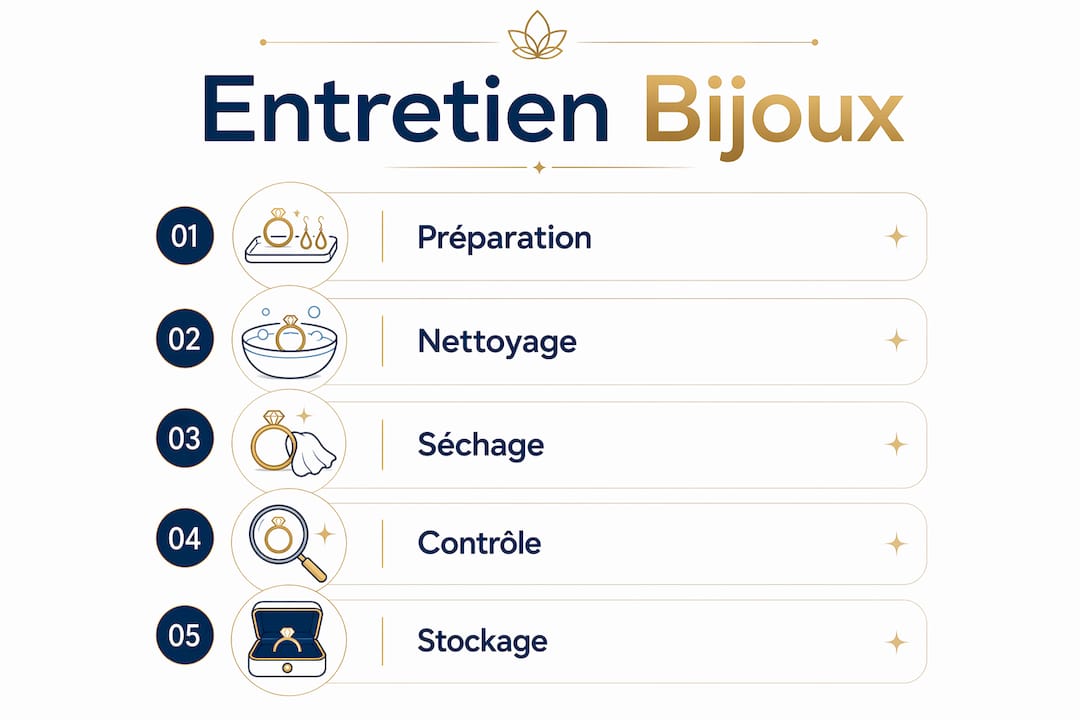 Infographie : les différentes étapes pour prendre soin de vos bijoux en or et en argent