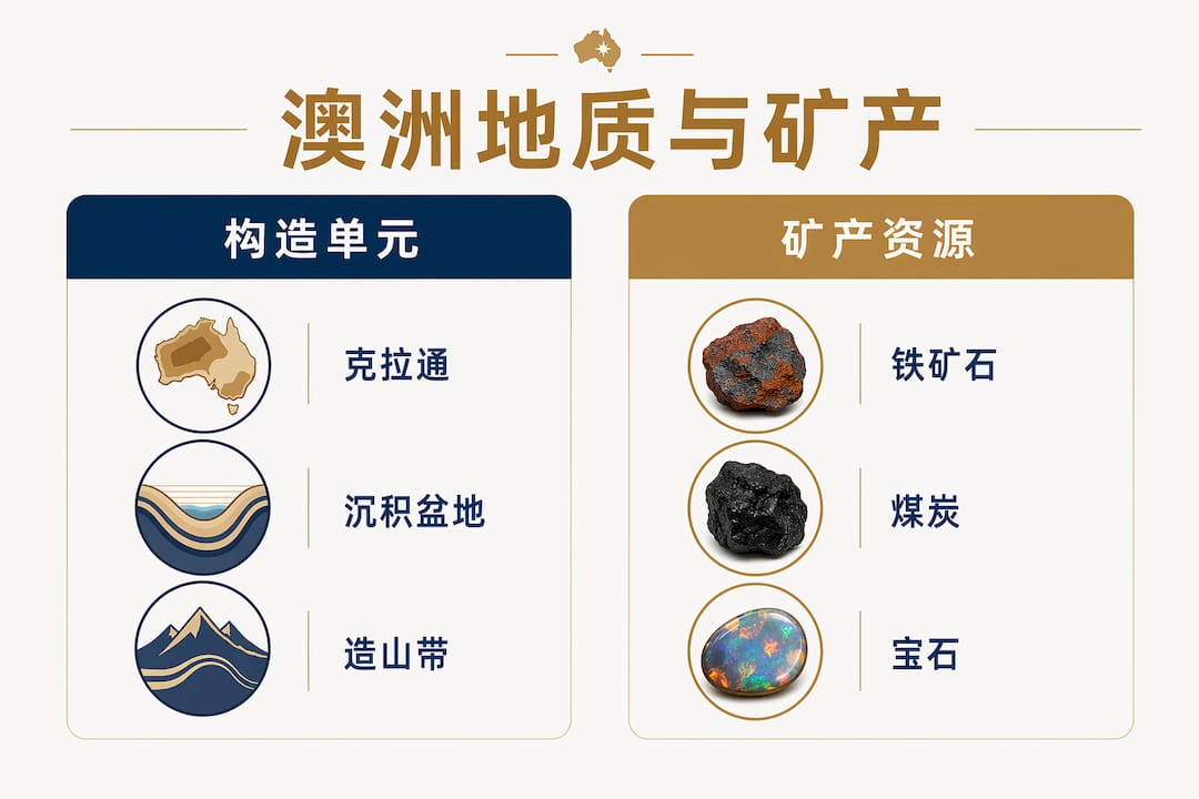 澳大利亚地质结构与矿产分布关系一览图