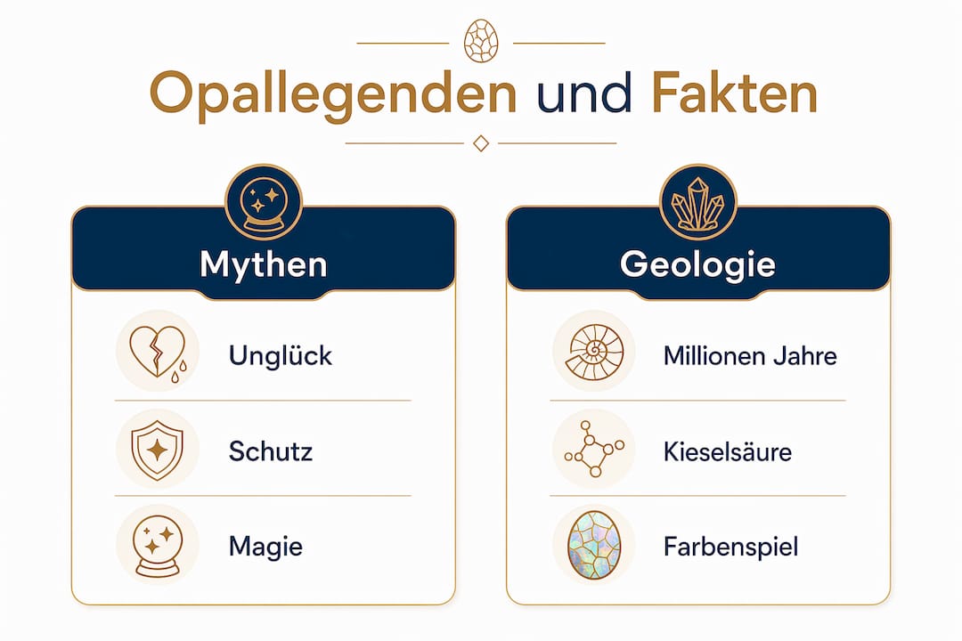 In dieser Infografik werden spannende Mythen rund um den Opal sachlichen geologischen Fakten gegenübergestellt.