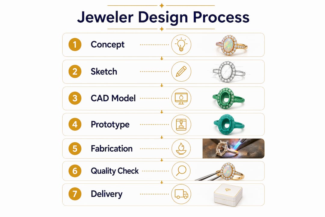 Infographic illustrating jeweler design stages
