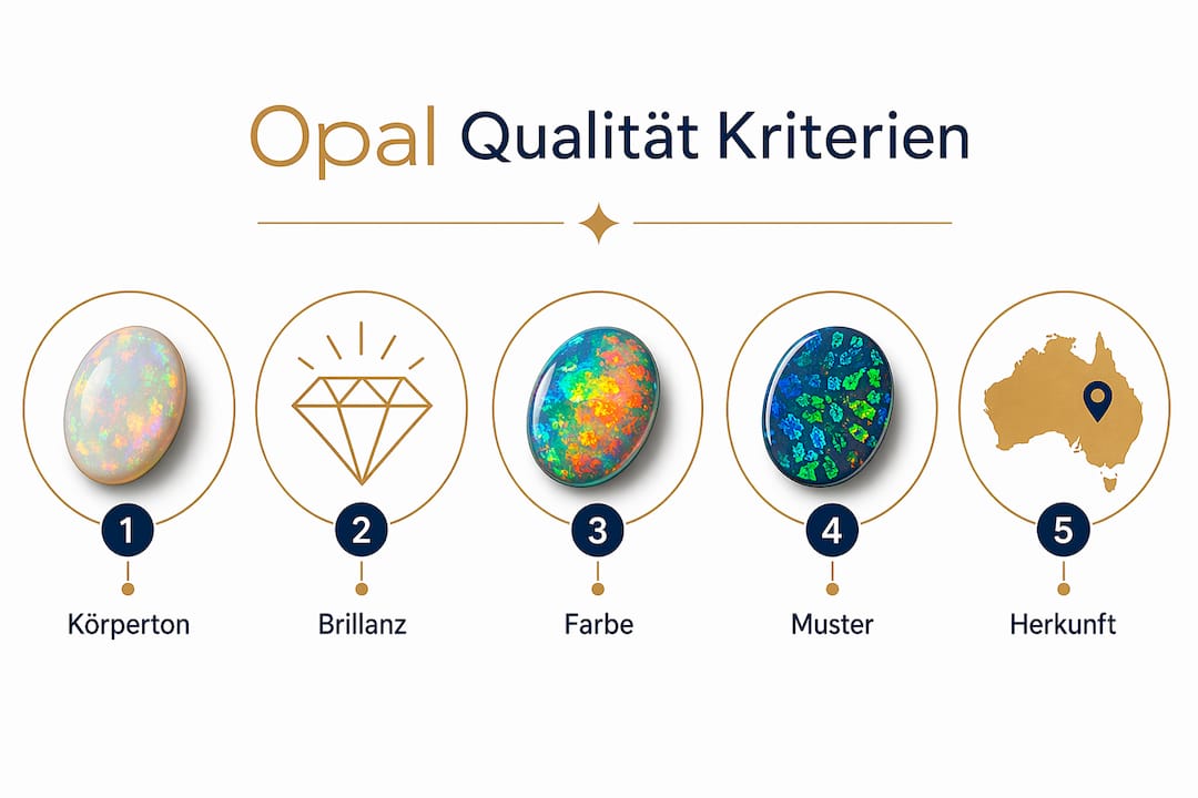 Pyramiden-Darstellung der Opal-Qualitätsmerkmale als anschauliche Infografik