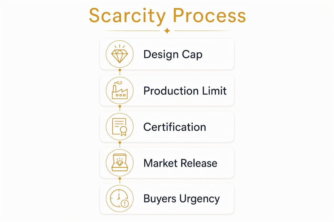 Infographic illustrating scarcity process in limited edition jewelry