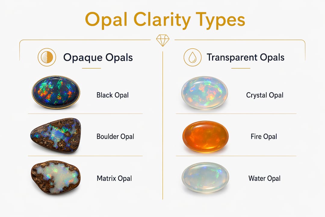 Infographic comparing opaque and transparent opal types