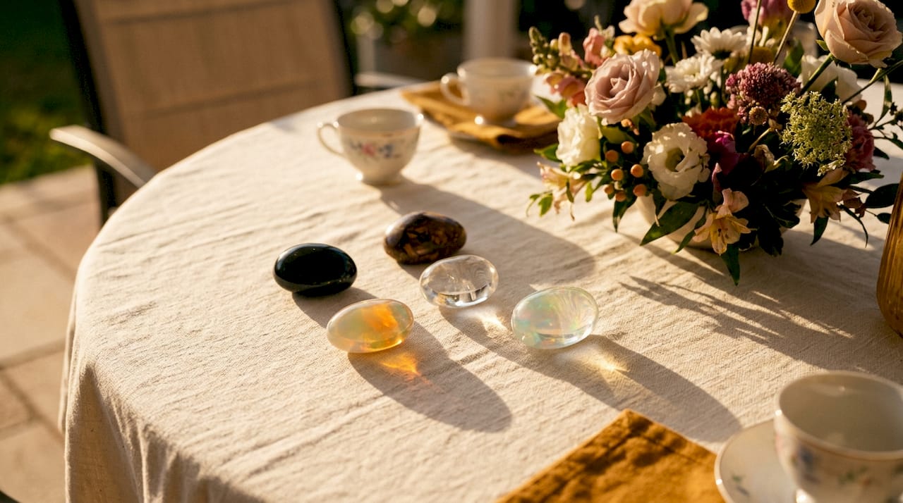Close-up of five opal varieties showing clarity differences