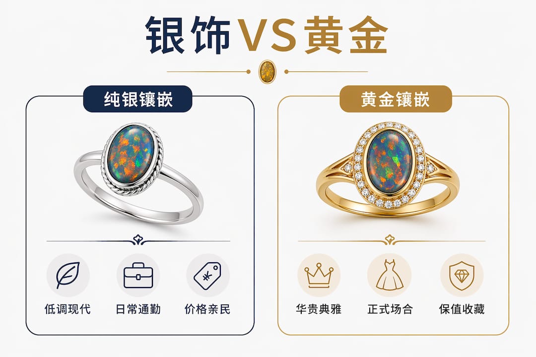 银饰与金饰欧泊首饰对比一览图