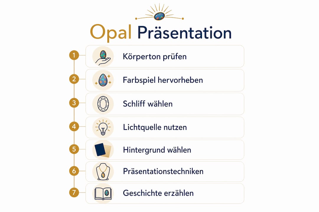 Schritt-für-Schritt-Infografik: So gelingt Ihre Opal-Präsentation in sieben Etappen