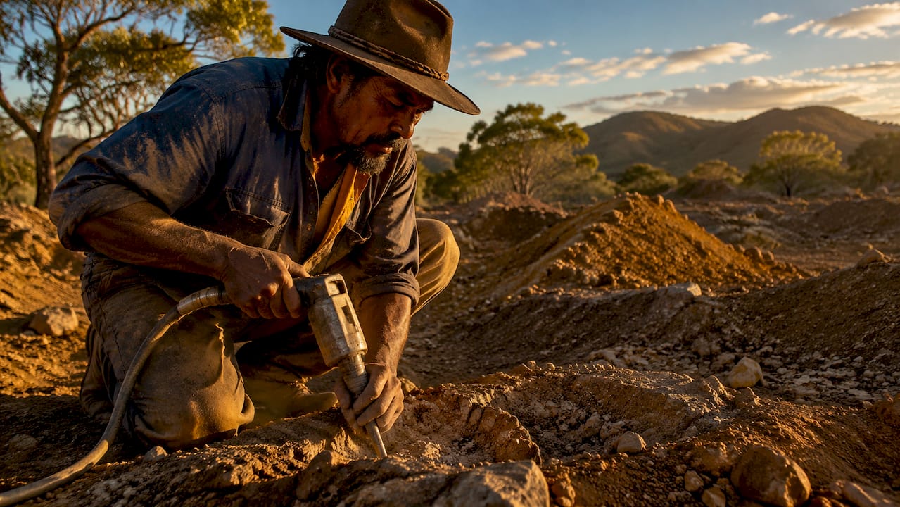 Artisanal opal miner working in underground shaft