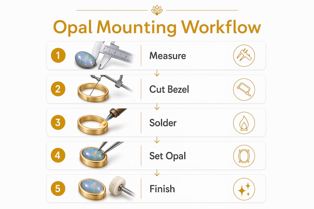 Infographic summarizing opal mounting workflow steps