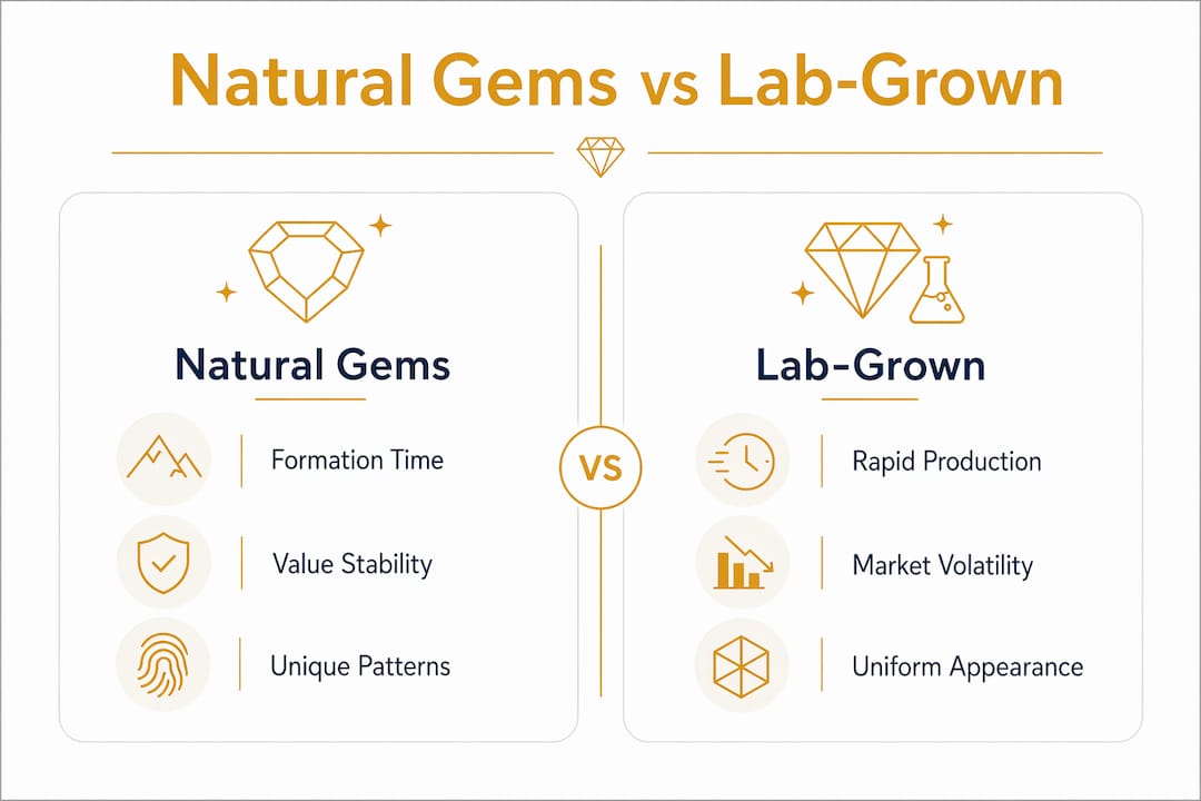 Infographic comparing natural and lab-grown gemstones