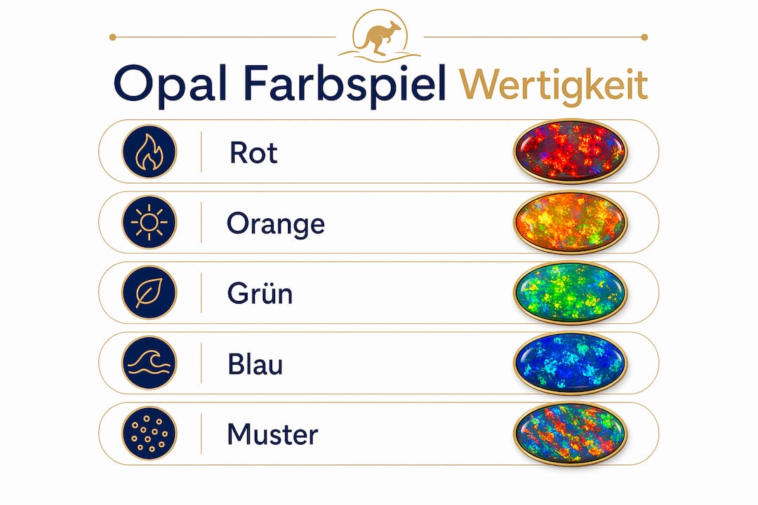 Übersicht: Wertigkeit von Opalfarben und deren Muster im Vergleich