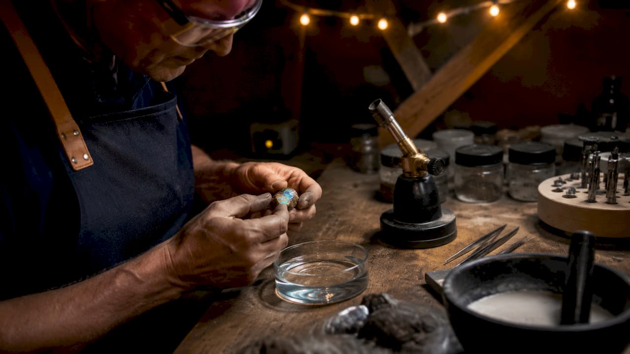 Person preparing opal color enhancement