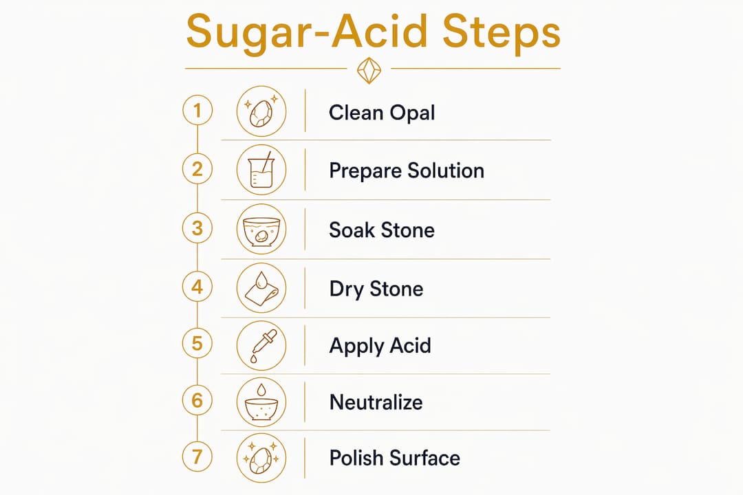Infographic of sugar-acid opal treatment steps