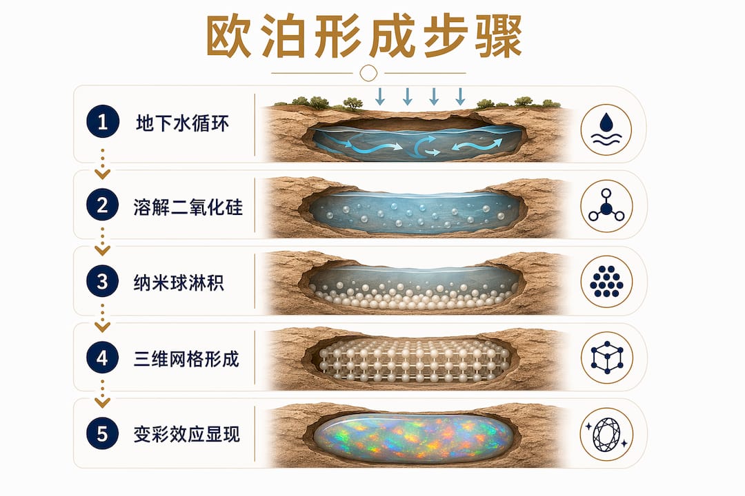 一张图解带你了解蛋白石的形成过程