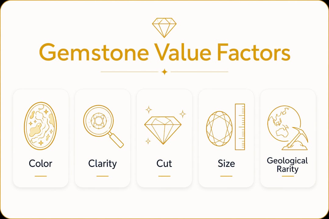 Infographic illustrating factors of gemstone value