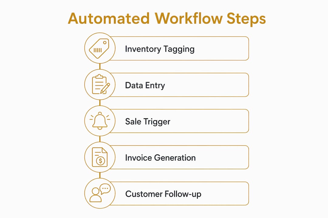 Infographic showing automated workflow steps for jewelry retail