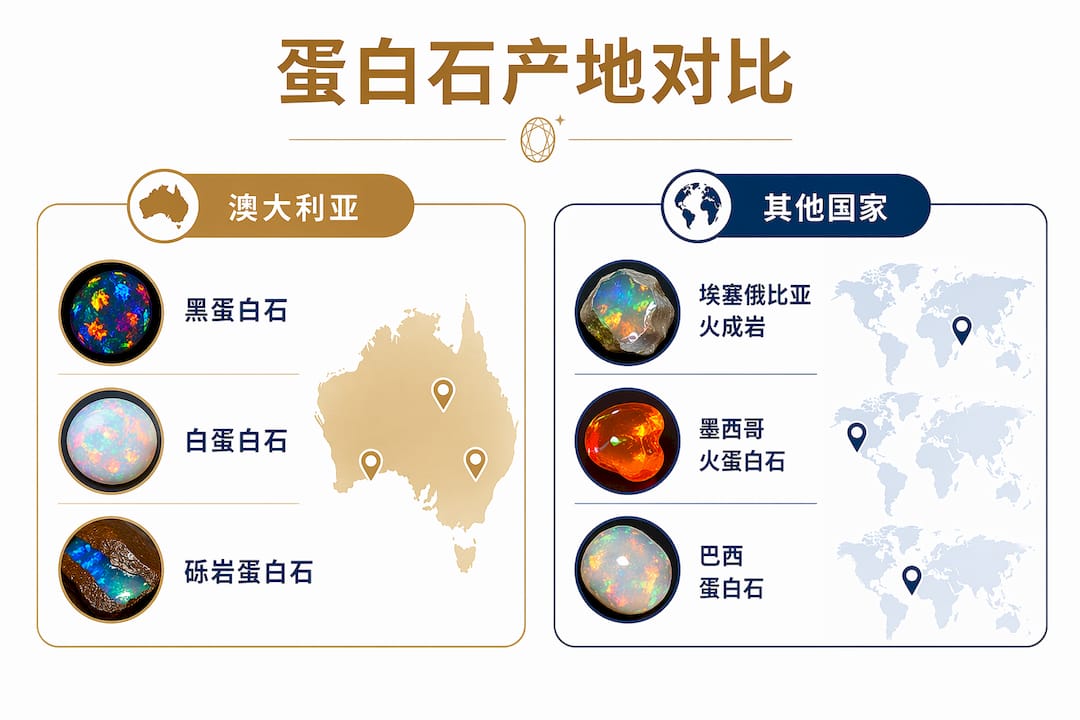澳大利亚与全球其他蛋白石主要产地特点对比图
