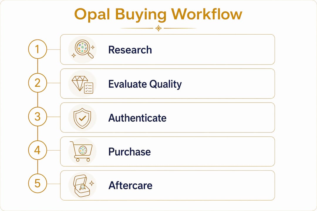 Infographic illustrating opal purchase workflow steps