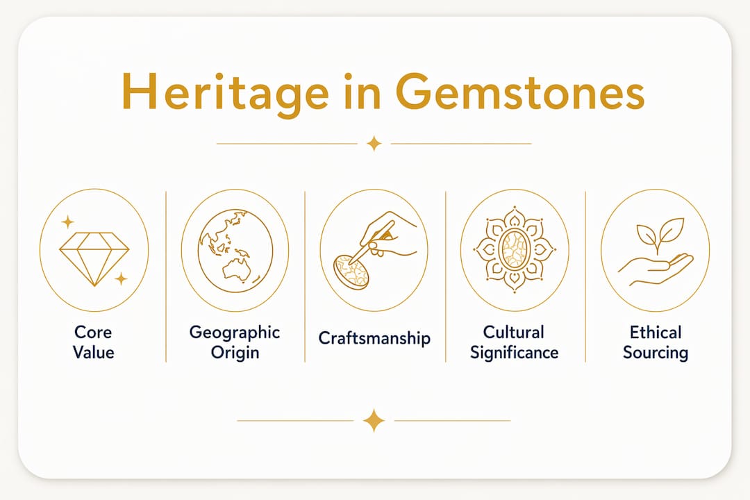 Infographic depicting heritage factors affecting gemstone value