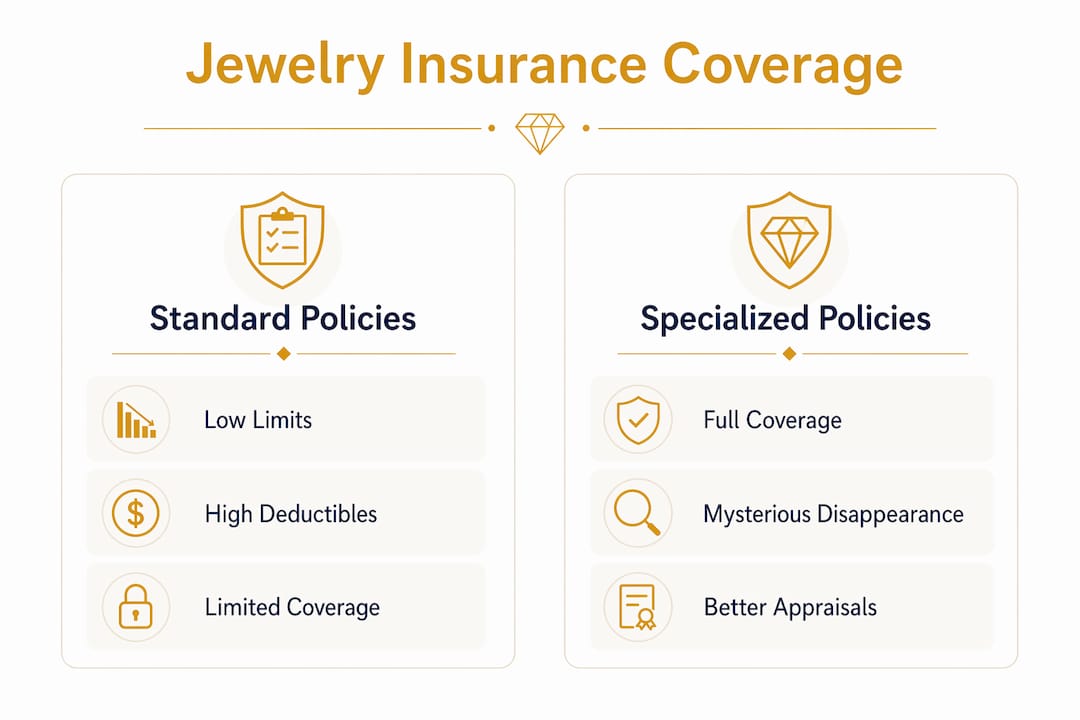 Infographic comparing standard vs specialized jewelry insurance