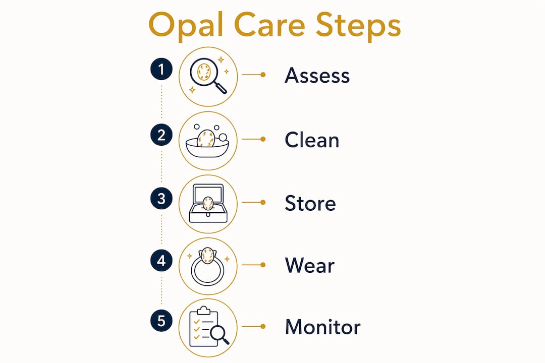 Infographic showing opal preservation care steps