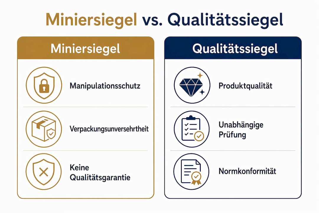 Infografik: Gegenüberstellung von Mini-Siegeln und Qualitätssiegeln – Was steckt dahinter?