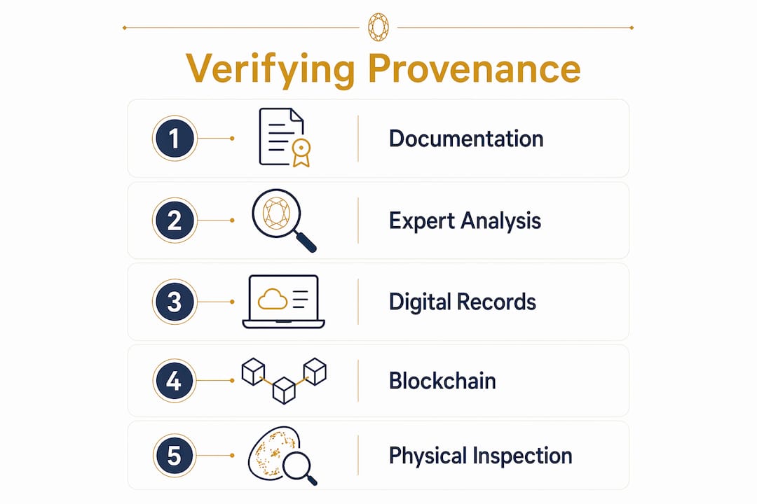 Infographic showing steps to verify jewelry provenance