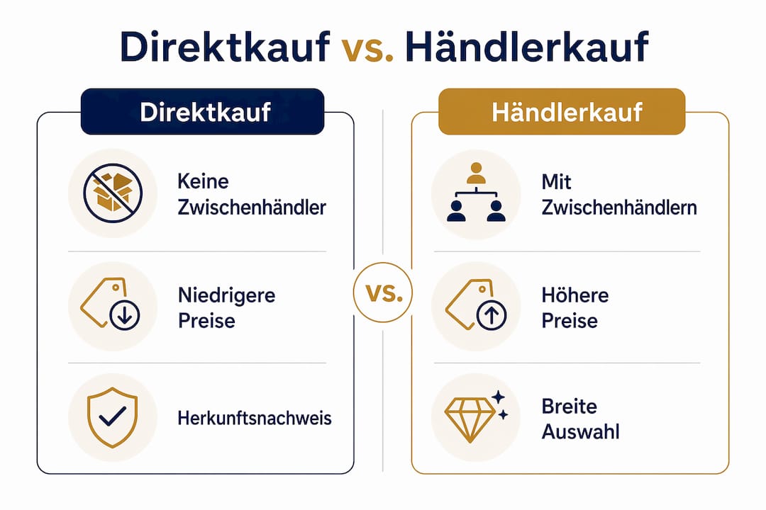Infografik: Edelsteine – Direkt vom Anbieter kaufen oder doch lieber über den Fachhändler? Der große Vergleich.