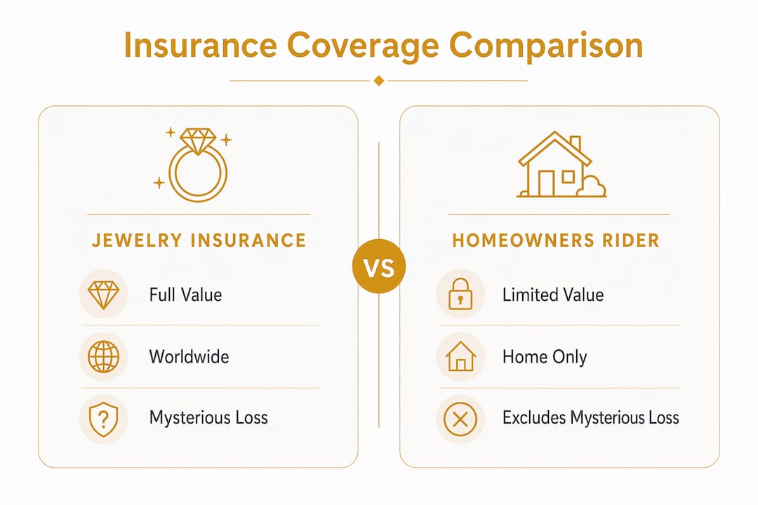 Infographic comparing jewelry and homeowners insurance coverage
