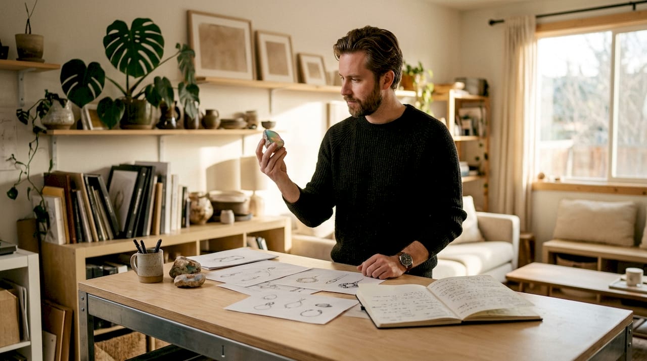 Im Atelier nimmt der Designer Rohopal genau unter die Lupe.