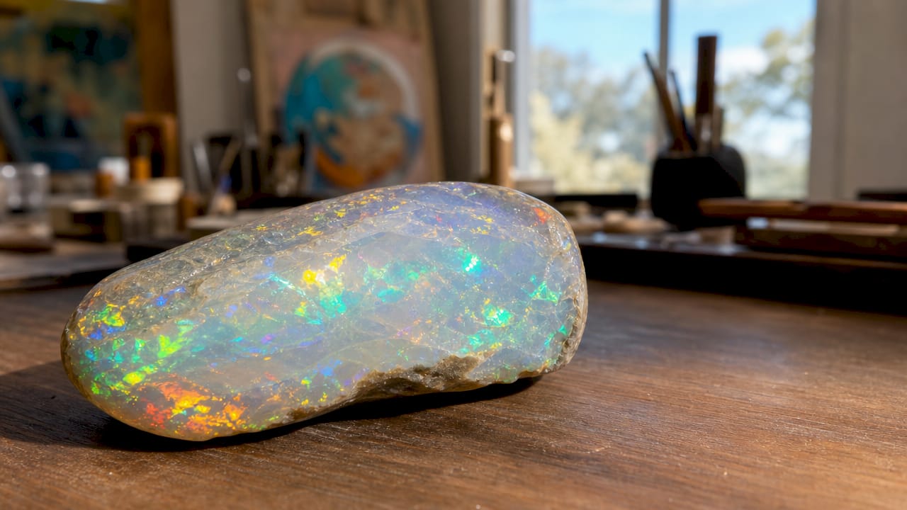 Faszinierende Makroaufnahme: Die farbenprächtige Mikrostruktur von Opal im Detail
