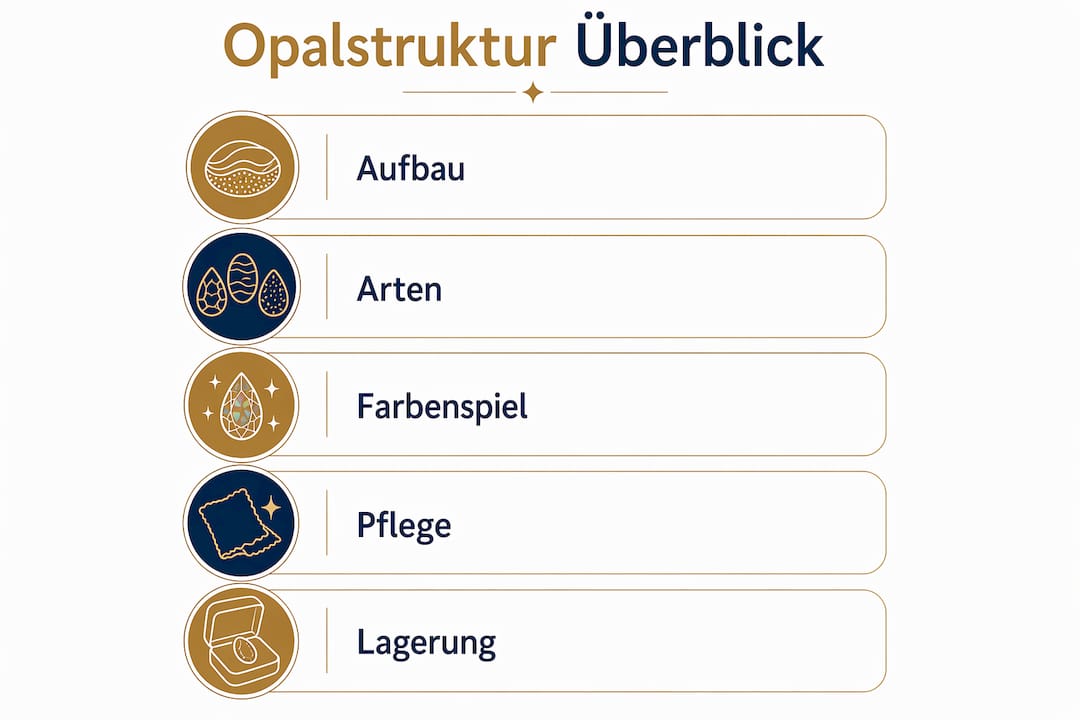 Anschauliche Infografik: Alles Wissenswerte rund um Aufbau und Pflege von Opalen auf einen Blick