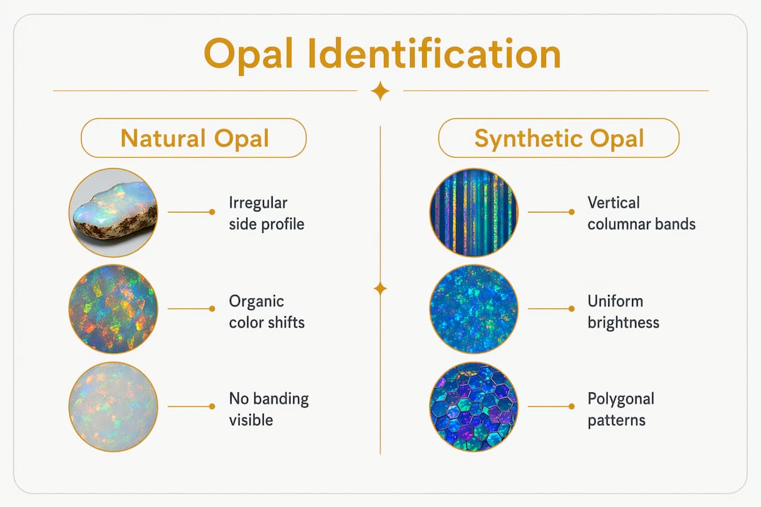 Infographic comparing natural and synthetic opal features