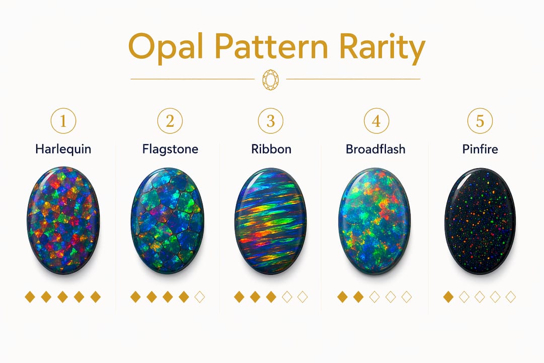 Infographic showing hierarchy of opal pattern rarity