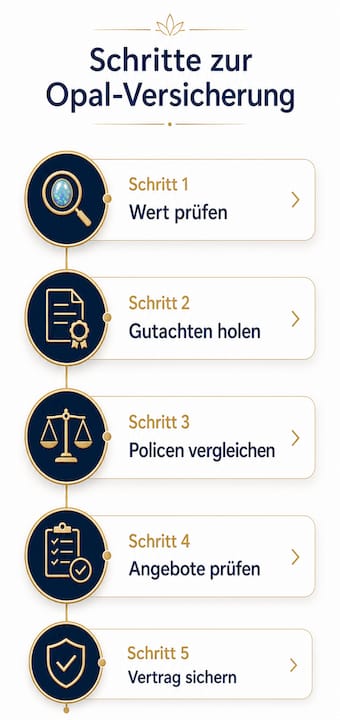 Grafik: Die fünf Schritte zur Opal-Versicherung im Überblick