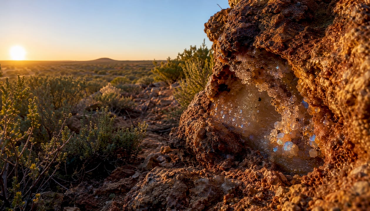 Rock cavity with opal mineral formation in outback