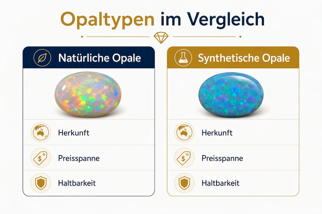Infografik: Unterschiede zwischen natürlichen und synthetischen Opalen auf einen Blick
