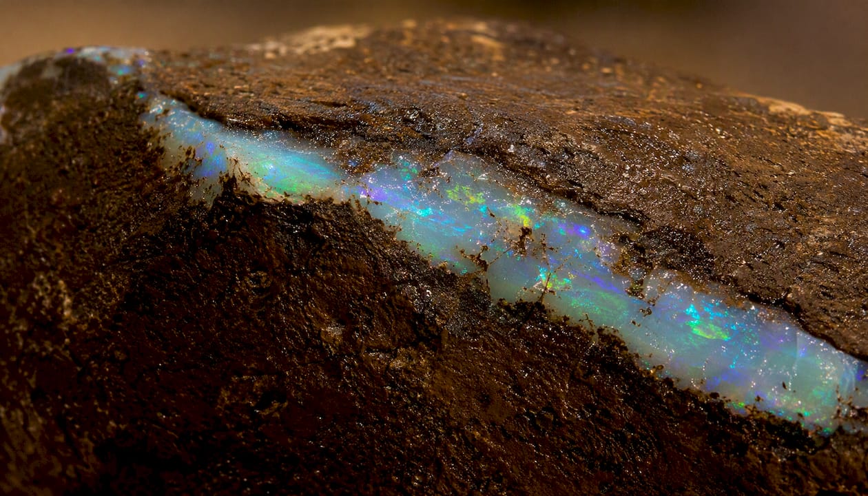 Boulder-Opal, eingebettet in eine braune Eisenstein-Matrix