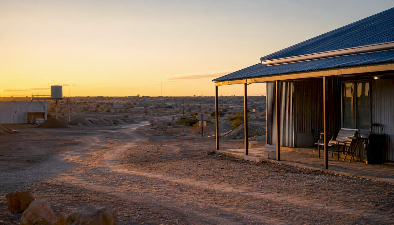 Lightning Ridge mining town in outback sunset