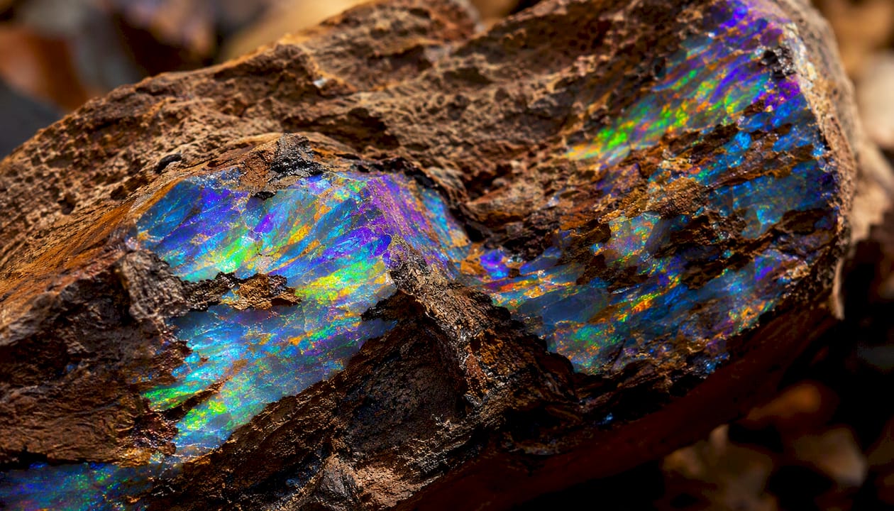 Macro close-up of matrix opal veins in ironstone
