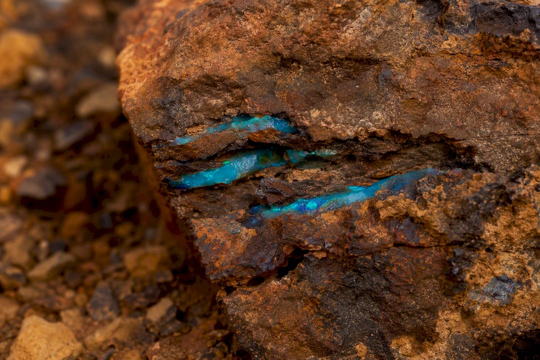 Macro view of opal filling rock cracks