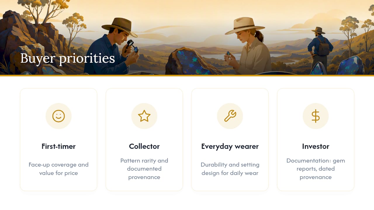 Comparison chart of buyer priorities for boulder opal