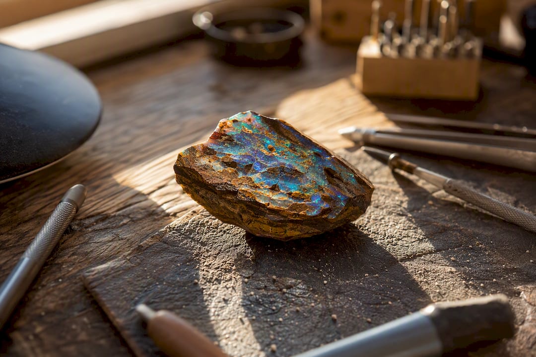 Queensland boulder opal rough stone close-up