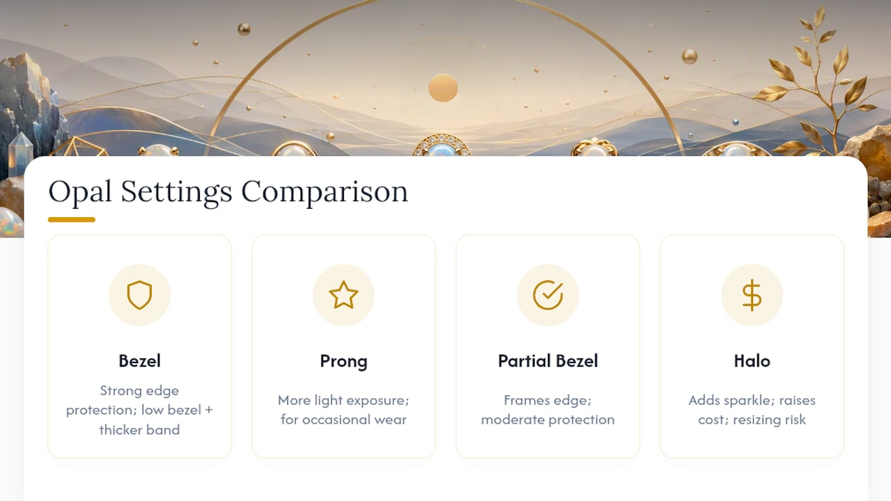 Comparison of protective opal ring settings