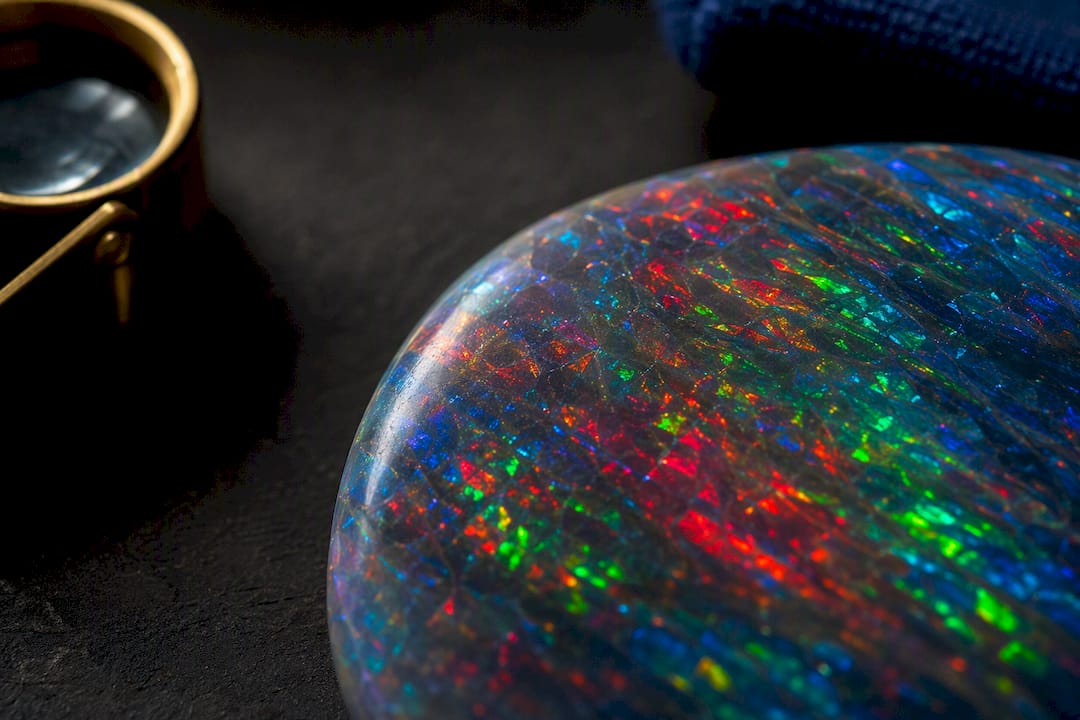 Macro view of colorful Australian opal