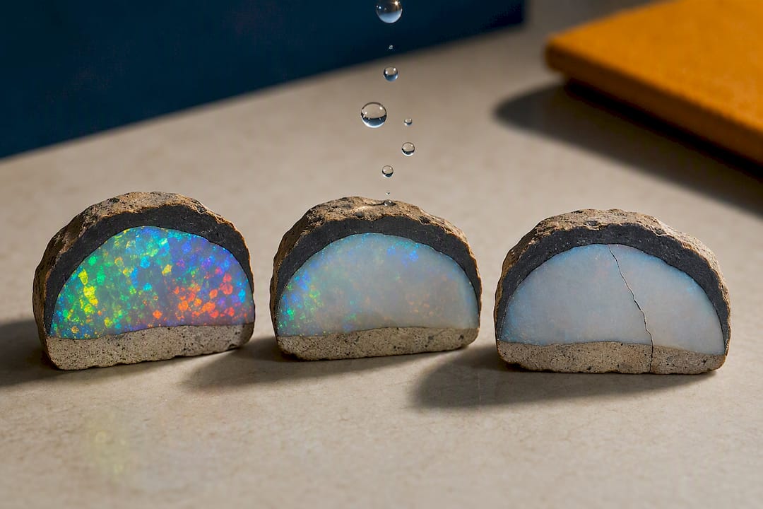 Hydrophane opal changing after moisture exposure