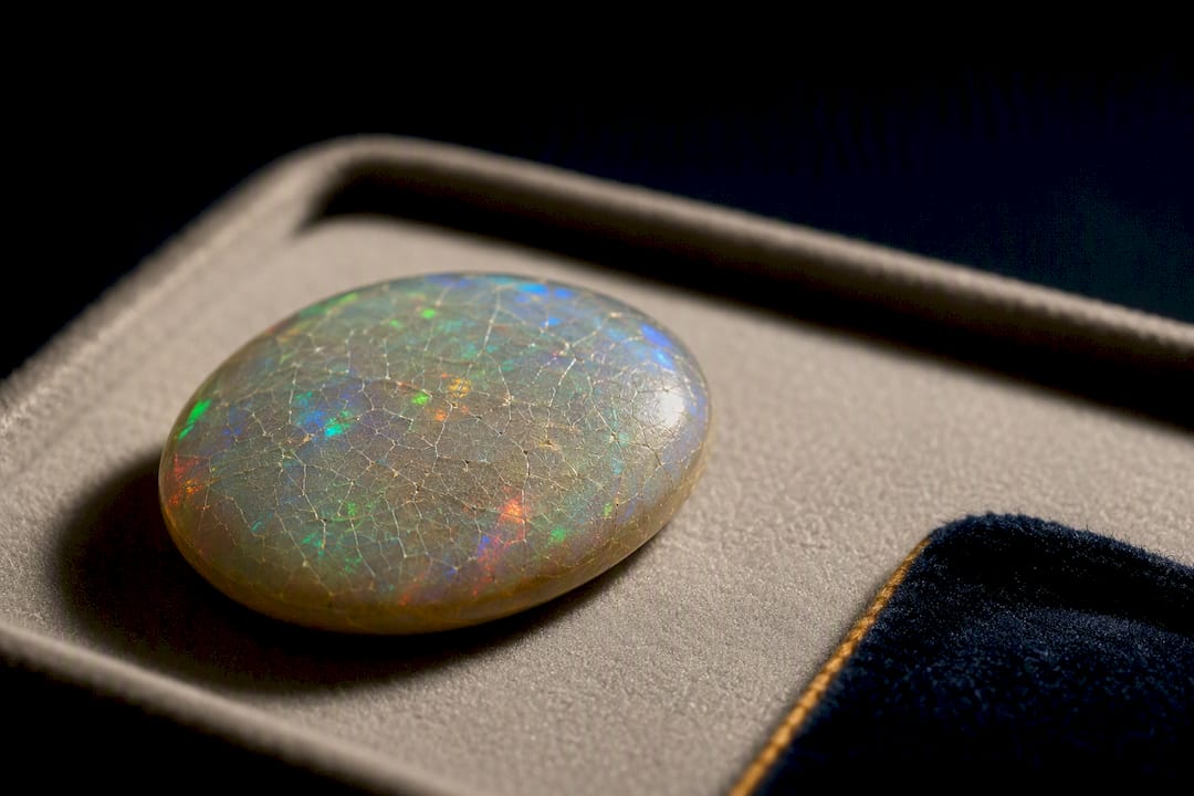 Crazed opal surface under raking light