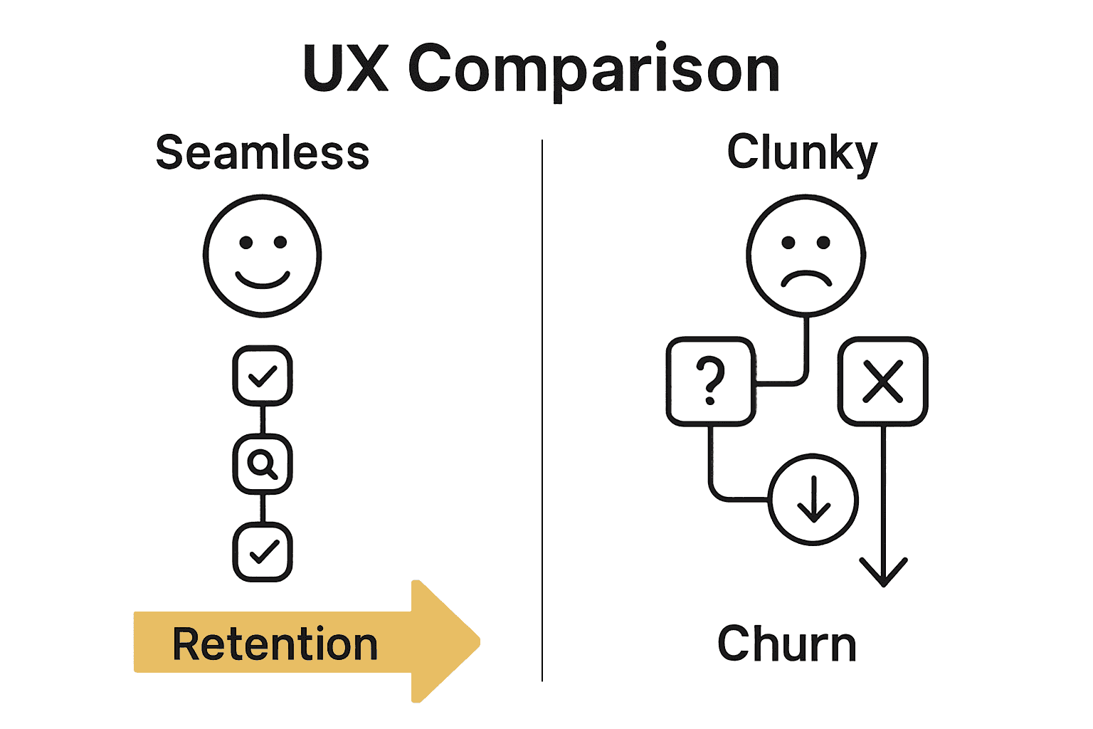 Infographic comparing seamless UX versus clunky UX user journeys