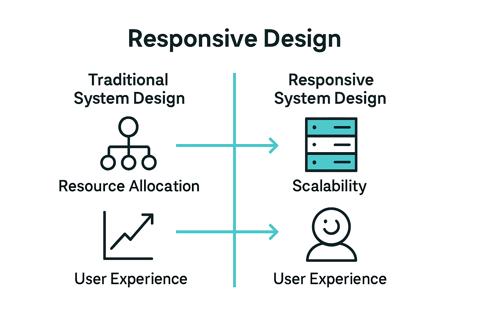 Infographic comparing traditional and responsive system design key features
